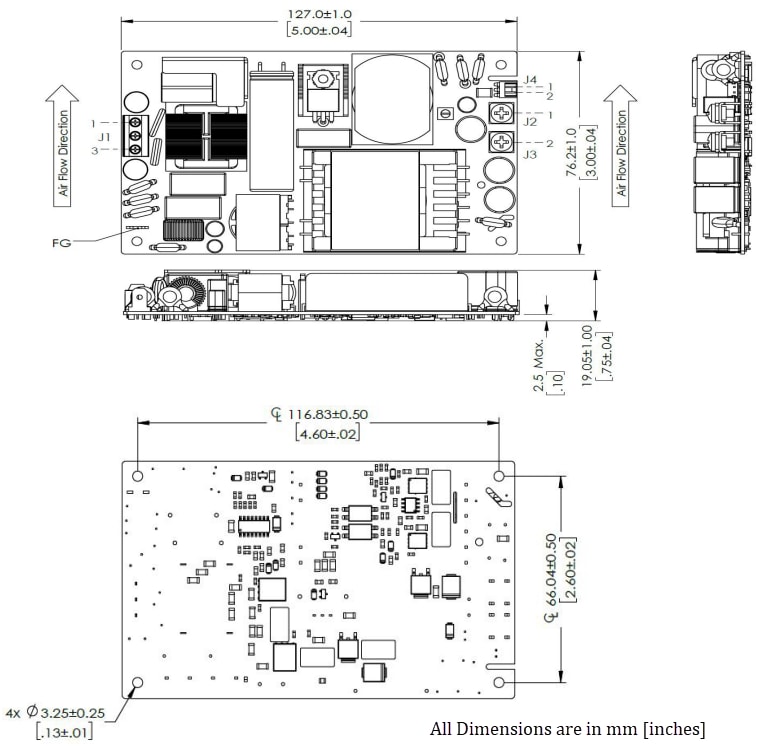 Mechanical Drawing - Advanced Energy / SL Power LPP300 Open Frame Power Supplies